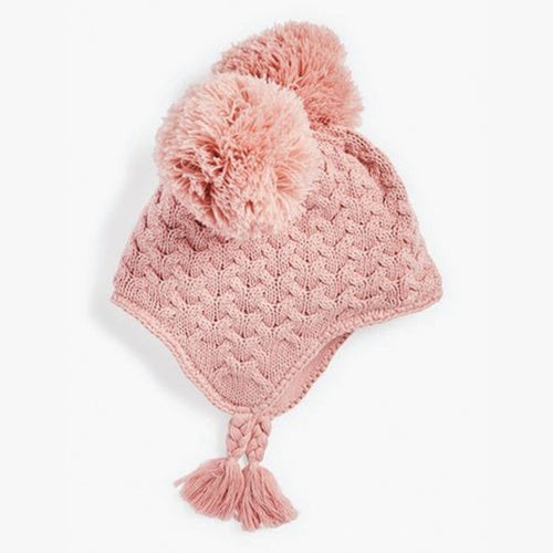 Pink Double Pom Pom Baby Trapper Hat (0mths-18mths) - Allsport