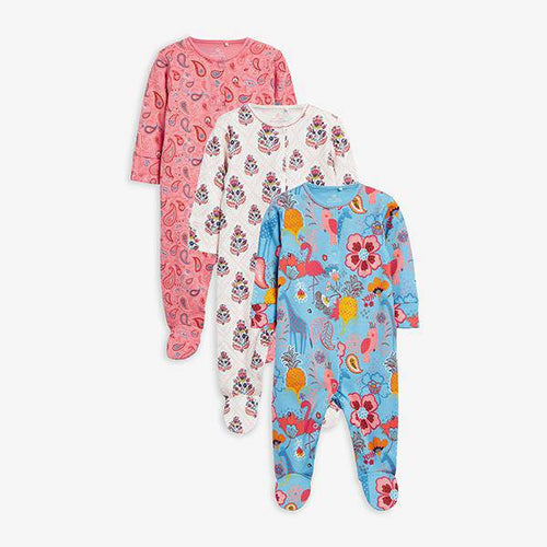 Pink 3 Pack Paisley Sleepsuits (0mths-18mths) - Allsport