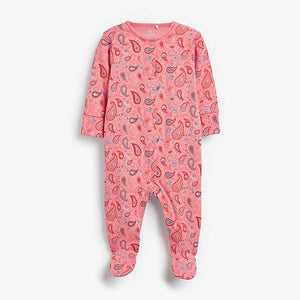 Pink 3 Pack Paisley Sleepsuits (0mths-18mths) - Allsport