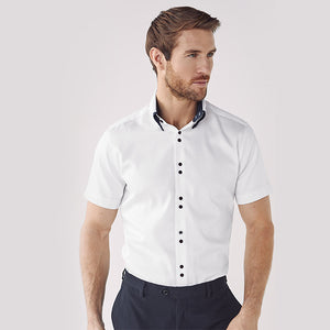 White Jacquard Regular Fit Short Sleeve Double Collar Shirt - Allsport