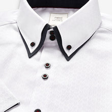 Load image into Gallery viewer, White Jacquard Regular Fit Short Sleeve Double Collar Shirt - Allsport
