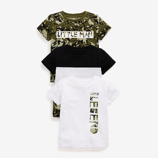 3 Pack Khaki Camo Colourblock T-Shirts (3mths-5yrs) - Allsport