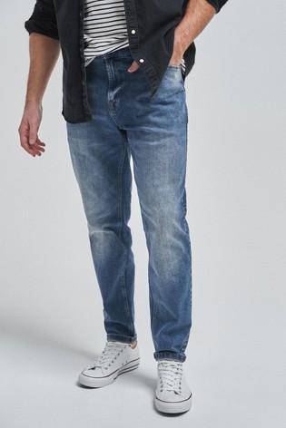 Blue Tapered Slim Fit Jeans With Stretch - Allsport