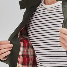 Load image into Gallery viewer, Khaki Green Shower Resistant Harrington Jacket With Check Lining
