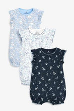 Load image into Gallery viewer, Blue 3 Pack Floral Rompers  (up to 18 months) - Allsport

