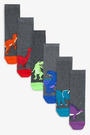 Grey 7 Pack Dinosaur Socks - Allsport