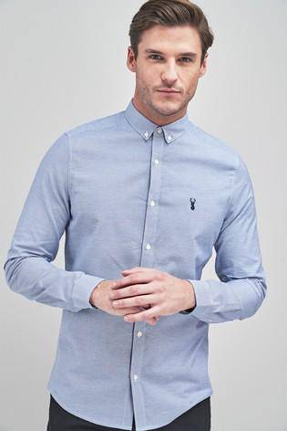 BLUE Long Sleeve Stretch Oxford Shirt - Allsport