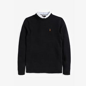 Black Crew Neck  Mock Shirt Jumper