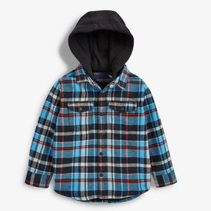 Blue Long Sleeve Hooded Jersey Lined Check Shirt (3mths-6yrs) - Allsport