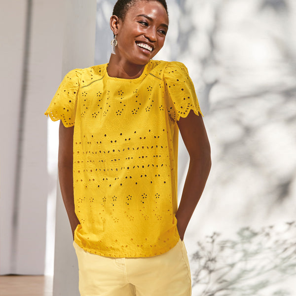Yellow Broderie T-Shirt - Allsport