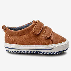 Tan Brown Baby Two Strap Pram Shoes (0-18mths)