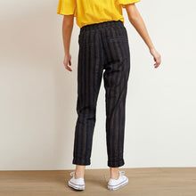 Load image into Gallery viewer, Black / Bronze Stripe Linen Blend Taper Trousers - Allsport
