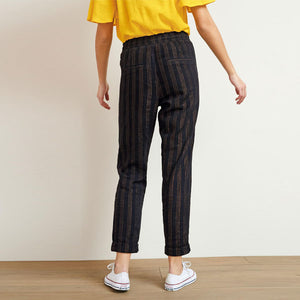 Black / Bronze Stripe Linen Blend Taper Trousers - Allsport