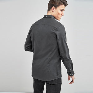 Charcoal Grey Slim Fit Long Sleeve Stretch Oxford Shirt