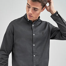 Load image into Gallery viewer, Charcoal Grey Slim Fit Long Sleeve Stretch Oxford Shirt

