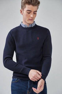 Blue Cotton Mock Shirt Crew Jumper - Allsport