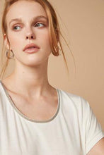 Load image into Gallery viewer, Ecru Embellished Neck Trim T-Shirt - Allsport
