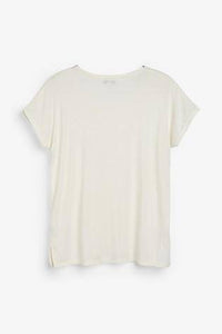Ecru Embellished Neck Trim T-Shirt - Allsport