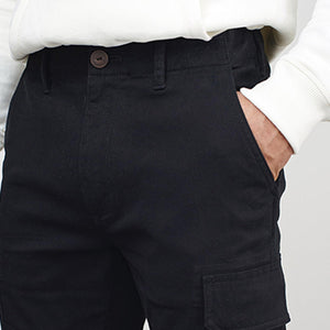 Black Straight Fit Cotton Stretch Cargo Trousers - Allsport