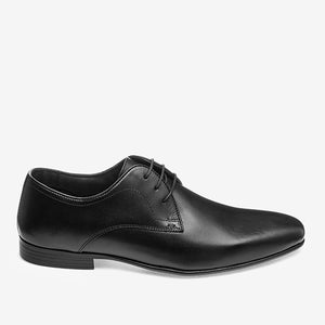 Black Leather Plain Derby Shoes