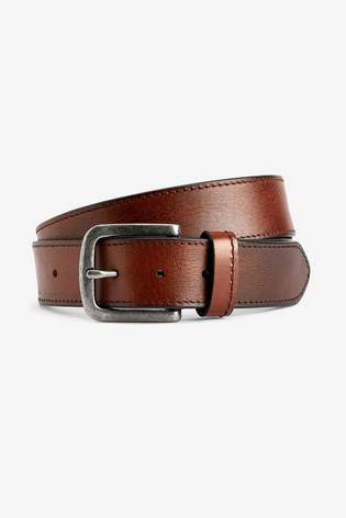 Brown Leather Casual Stitched Edge Belt - Allsport