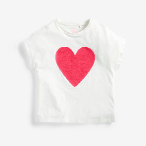 White Shiny Sequin Heart T-Shirt (3-11yrs) - Allsport