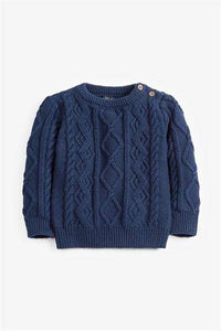 NAVY CABLE CREW SWEATER (3MTHS-5YRS) - Allsport