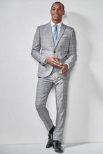 Load image into Gallery viewer, Light Grey / Blue Skinny Fit Check Suit: Jacket - Allsport
