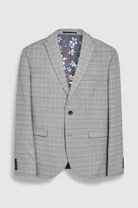 Light Grey / Blue Skinny Fit Check Suit: Jacket - Allsport