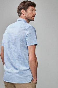 Blue Regular Fit Linen Blend Short Sleeve Shirt - Allsport
