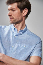 Load image into Gallery viewer, Blue Regular Fit Linen Blend Short Sleeve Shirt - Allsport

