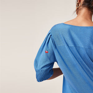Blue Strawberry V-Neck Short Sleeve Top