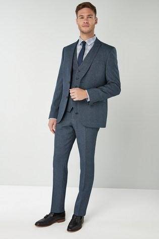 Mid Blue Check Suit Trousers - Allsport