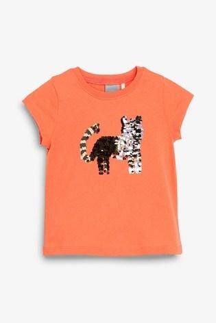 ORANGE FLIP SEQUIN TIGER T-SHIRT (9MTHS-5YRS) - Allsport