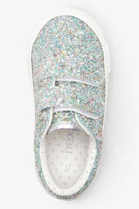 SILVER GLITTER TOUCH FASTENING SHOES - Allsport