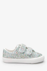 SILVER GLITTER TOUCH FASTENING SHOES - Allsport