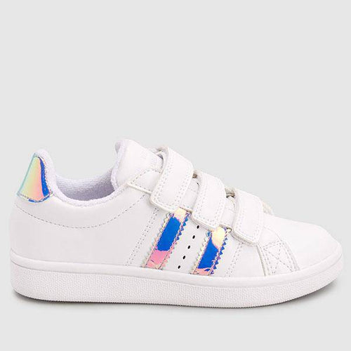 White With Iridescent Detail Touch Fastening Trainers (Older) - Allsport