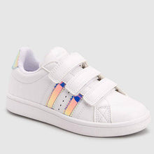 Load image into Gallery viewer, White With Iridescent Detail Touch Fastening Trainers (Older) - Allsport
