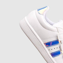 Load image into Gallery viewer, White With Iridescent Detail Touch Fastening Trainers (Older) - Allsport
