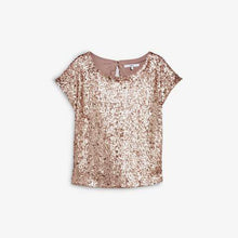 Load image into Gallery viewer, 345919 SEQUIN TEE WL GOLD 6 SHORT SLV TOPS - Allsport

