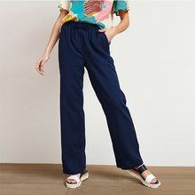 Load image into Gallery viewer, Navy Linen Blend Wide Leg Trousers - Allsport
