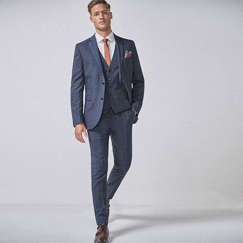 Mid Blue Check Suit: Trousers - Allsport