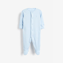 Load image into Gallery viewer, Blue/White 3 Pack GOTS Certified Organic Cotton Sleepsuits (up to 18 months)
