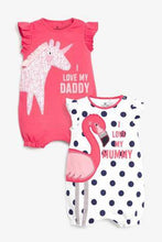 Load image into Gallery viewer, Coral 2 Pack Flamingo Mum &amp; Dad Romper  (up to 18 months) - Allsport
