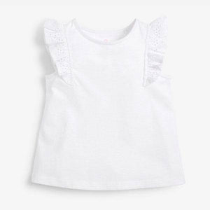 White Broderie Frill Organic Vest (9mths-6yrs) - Allsport