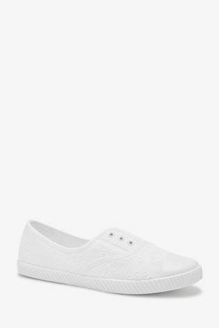 White Laceless Canvas Shoes - Allsport