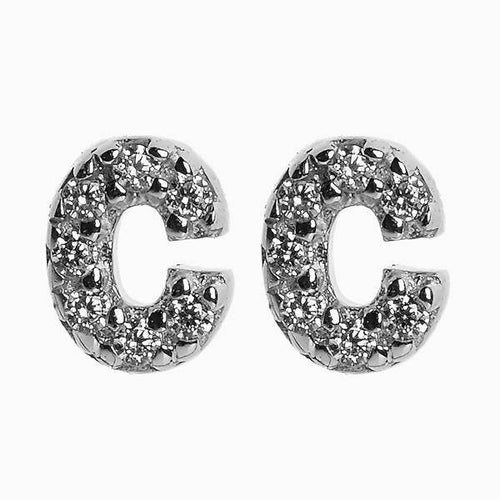 Sterling Silver Cubic Zirconia Initial Stud Earrings - Allsport