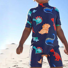 Load image into Gallery viewer, Navy Dino Sunsafe Swimsuit (3mths-5yrs) - Allsport
