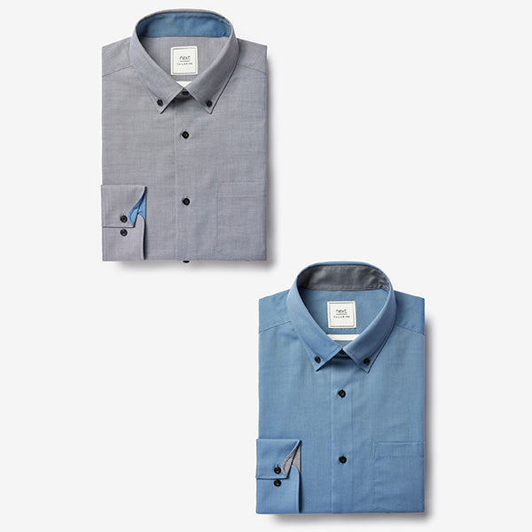Blue/Grey Regular Fit Single Cuff Easy Iron Button Down Oxford Shirts 2 Pack