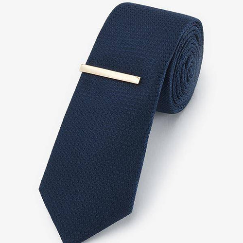 Navy Textured Tie With Tie Clip - Allsport